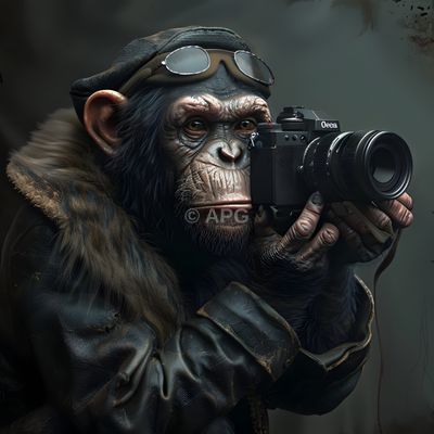 KI-generierte Darstellung: Schimpanse als Fotograf